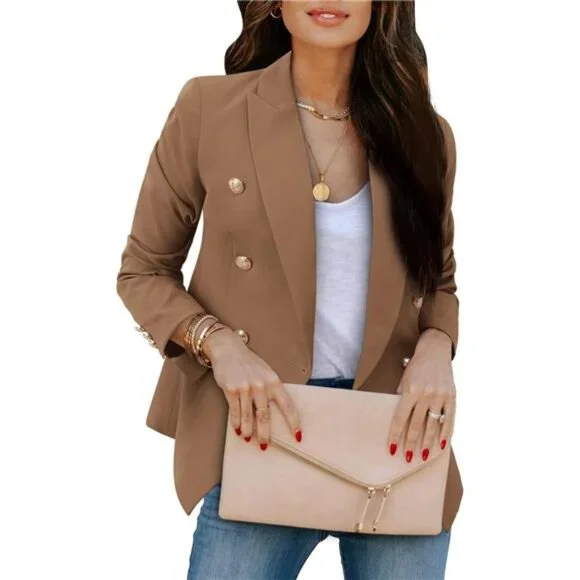 Womens Blazer Jacket Gold Button Brown